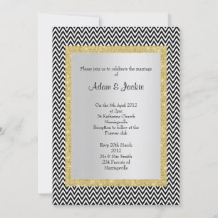 Invitación Boda ELEGANT CLASSY de oro de chevron blanco negro