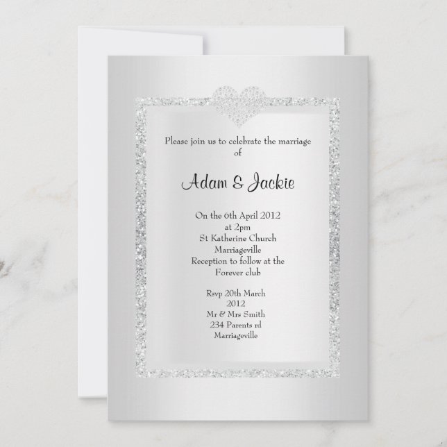 Invitación Boda ELEGANT de CLASE Purpurina Plateado (Anverso)