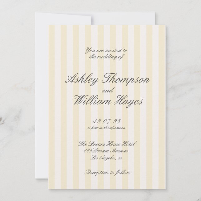 Invitación Boda elegante a rayas amarillo (Anverso)