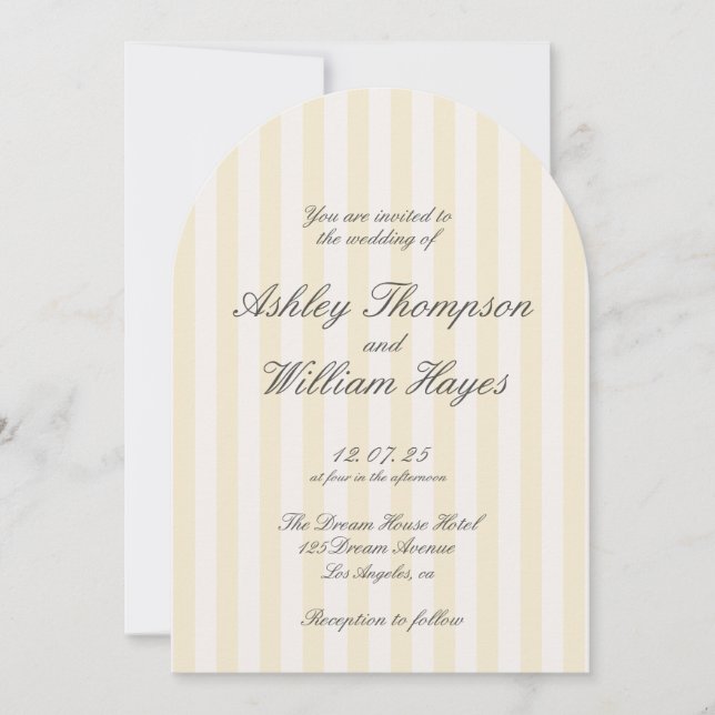 Invitación Boda elegante a rayas amarillo (Anverso)