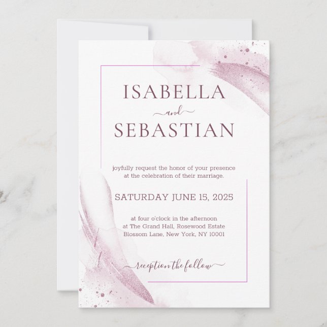 Invitación Boda elegante acuarela rosa (Anverso)