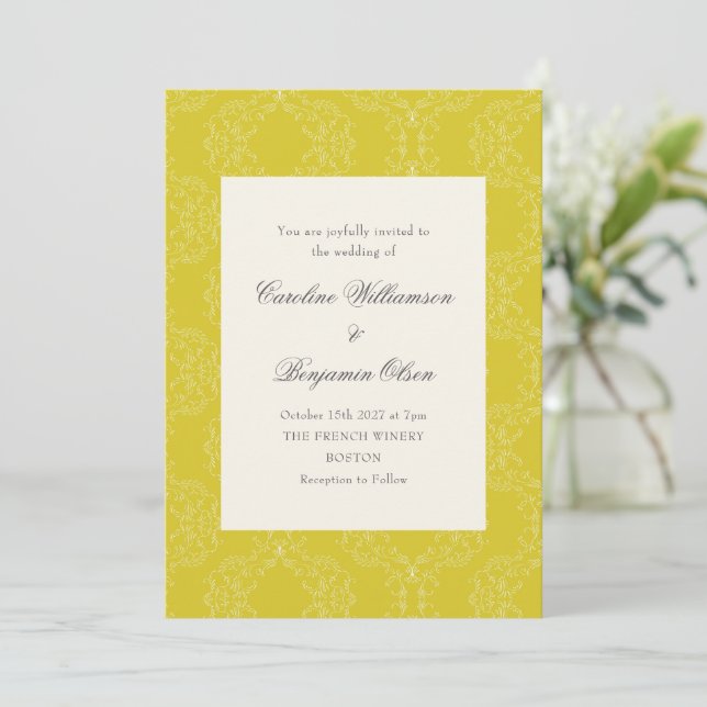 Invitación Boda Elegante Amarillo Damasco Antiguo Ornate (Anverso de pie)