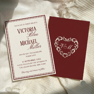 Invitación Boda elegante antigua burgundy marfil chic