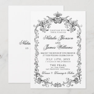 Invitación Boda elegante antigua en blanco y negro con dinero