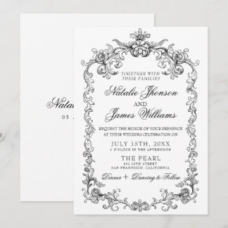 Invitación Boda elegante antigua en blanco y negro con dinero