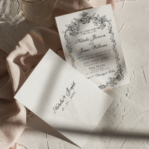 Invitación Boda elegante antigua en blanco y negro con dinero