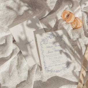 Invitación Boda elegante antigua polvorienta azul dinero anti
