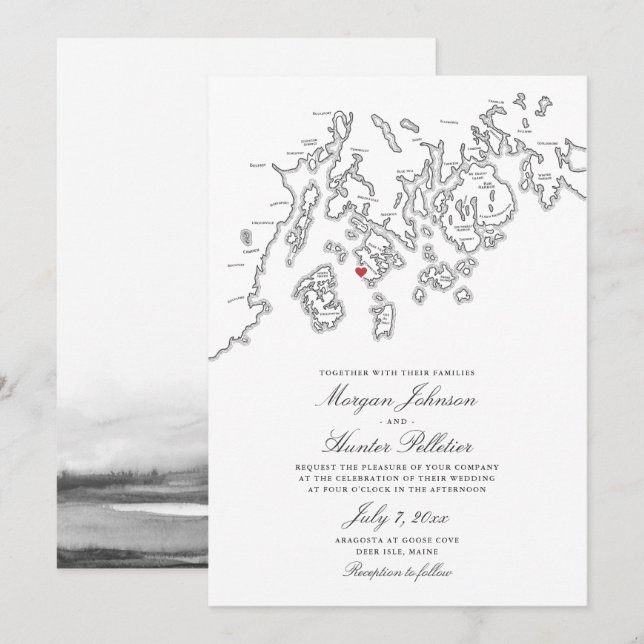 Invitación Boda elegante aragosta de Black Deer Isle Maine (Anverso / Reverso)