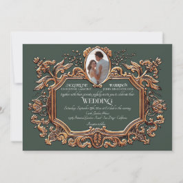 Invitación Boda elegante Art Nouveau Gold y Green Photo