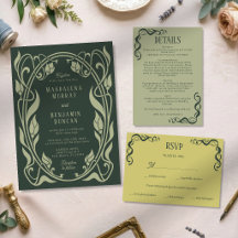 Boda elegante Art Nouveau musgo verde oscuro sage