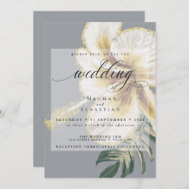Invitación Boda elegante audaz amarillo pálido marfil floral