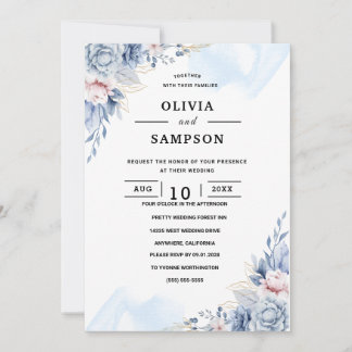 Invitación Boda elegante azul blanco