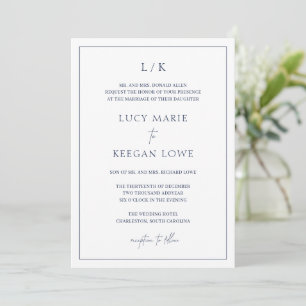 Invitación Boda elegante azul de la Marina Monograma eterna