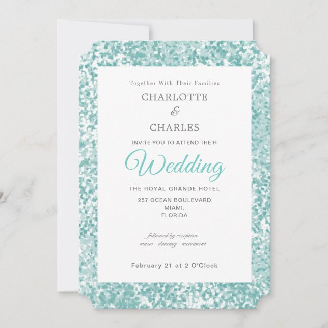Invitación Boda elegante azul verde azulada (Anverso)