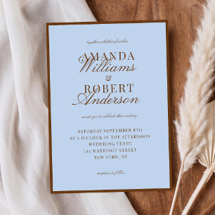 Invitación Boda elegante azul y marrón de dinero antiguo