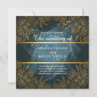 Invitación Boda elegante azul y negro