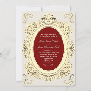 Invitación Boda elegante barroca en dorado y burdeos