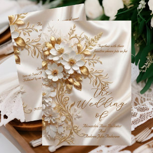 Invitación Boda elegante beige blanco oro seda floral