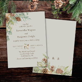 Invitación Boda elegante beige de pino de vegetación de invie