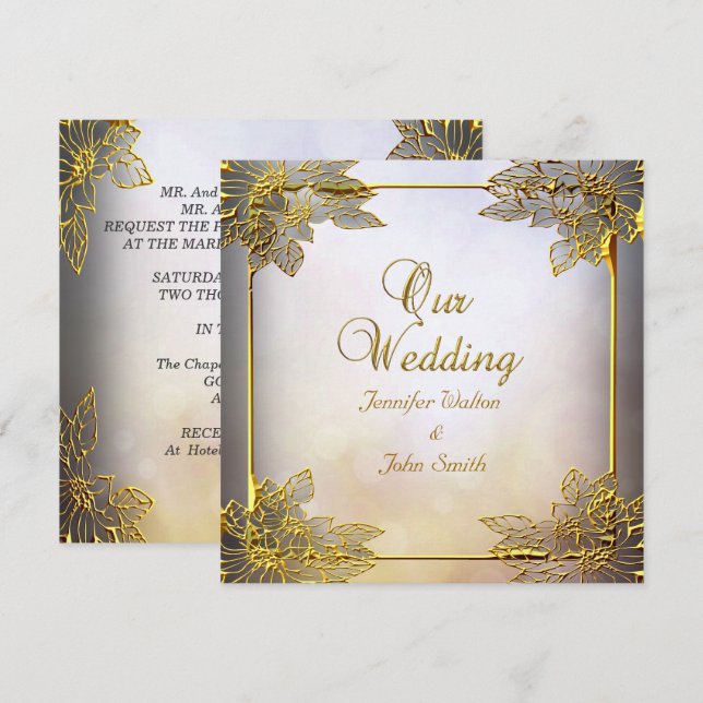 Invitación Boda elegante beige dorado (Anverso / Reverso)