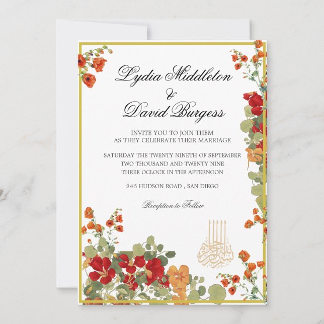 Invitación Boda Elegante Bismillah Floral Moderno (Anverso)