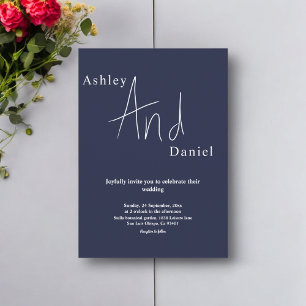 Invitación Boda elegante blanca azul de la Marina de Moda mín