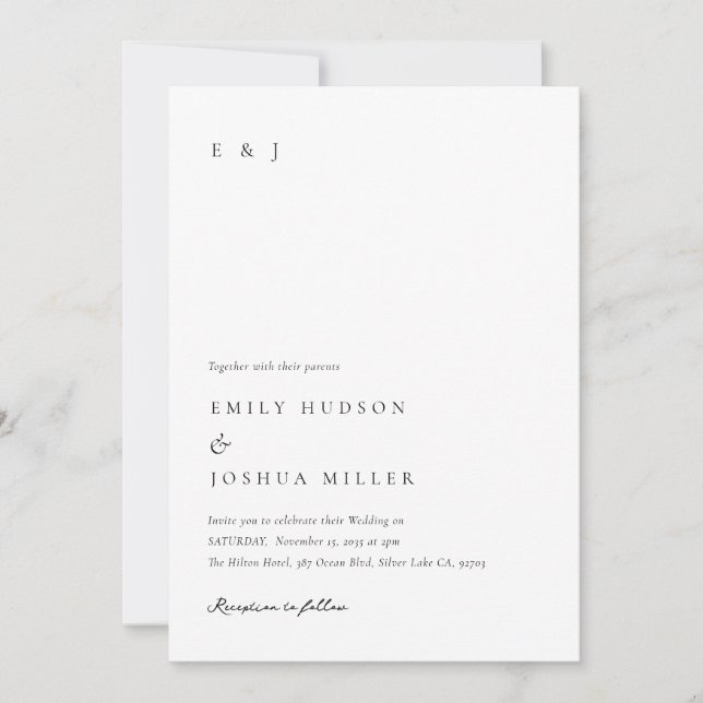 Invitación Boda elegante blanca moderna (Anverso)