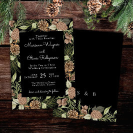 Invitación Boda elegante blanca y negra de invierno moderna