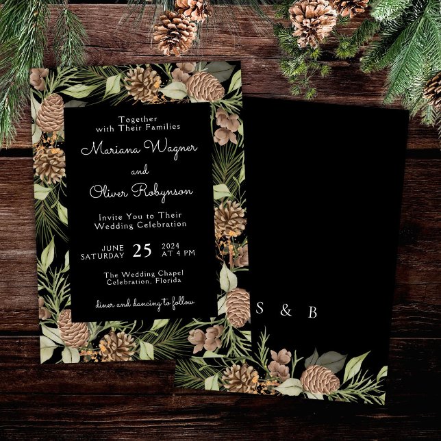 Invitación Boda elegante blanca y negra de invierno moderna (Subido por el creador)