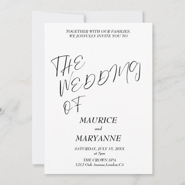 Invitación Boda Elegante Blanco y Negro (Anverso)