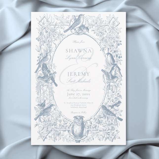 Invitación Boda Elegante Blue Chinoiserie Natural & Birds (Elegant Blue Chinoiserie Nature & Birds Wedding Invitation)