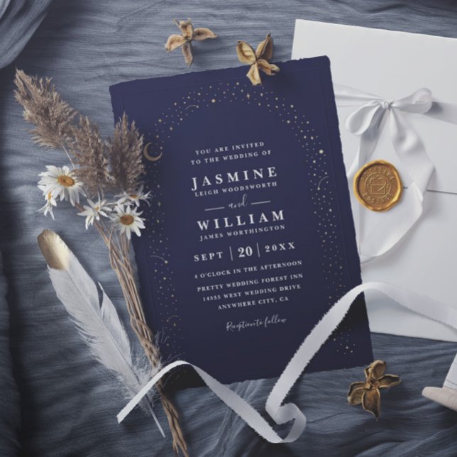 Invitación Boda elegante boho celestial arco luna noche (Subido por el creador)