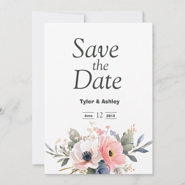 Invitación Boda elegante boho con rosas rosadas y rojas (Anverso)