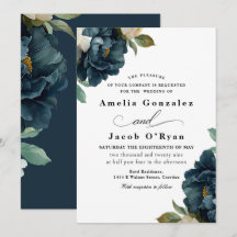 Boda elegante botánica azul marino