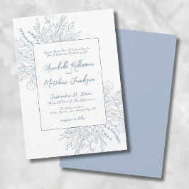 Invitación Boda elegante botánica azul polvoriento