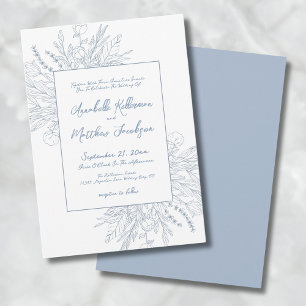 Invitación Boda elegante botánica azul polvoriento