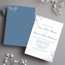 Invitación Boda elegante botánica minimalista azul polvorient