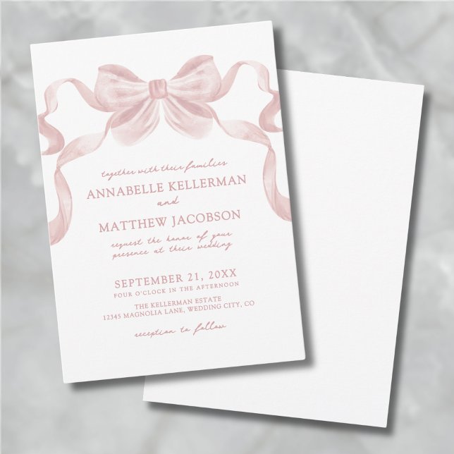 Invitación Boda elegante Bow rosa Rubor (Blush Pink Whimsical Bow Elegant Wedding Invitation)