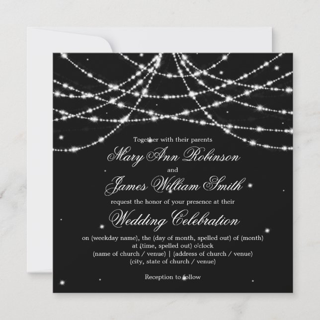 Invitación Boda elegante Brillante Cadena Negro (Anverso)