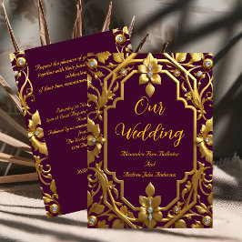 Invitación Boda elegante burgundy dorado marco ornamentado fl
