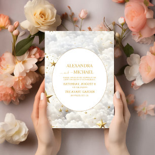 Invitación Boda Elegante Celestial de Luna y Estrellas