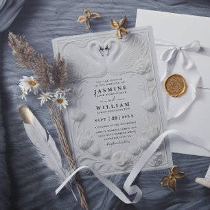 Invitación Boda elegante cisne falso repujado Art Nouveau