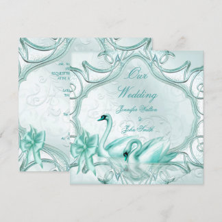 Invitación Boda elegante cisnes azul turquesa lazo