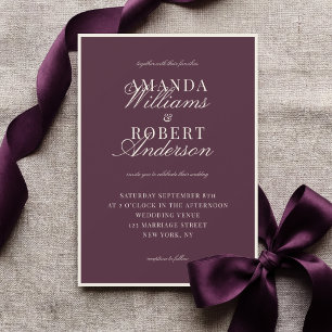 Invitación Boda elegante clásica ciruela dinero antiguo