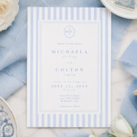 Boda Elegante Clásica con Raya Azul y Monograma