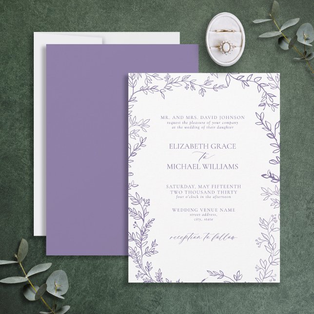 Invitación Boda elegante clásico de cuero de lavanda formal (Subido por el creador)