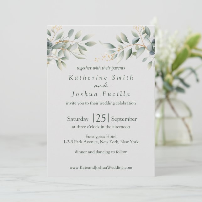 Invitación Boda Elegante Clásico Eucalyptus (Anverso de pie)