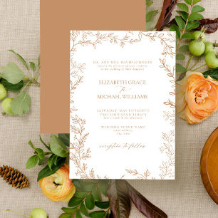 Invitación Boda elegante clásico formal de terracota Leafy