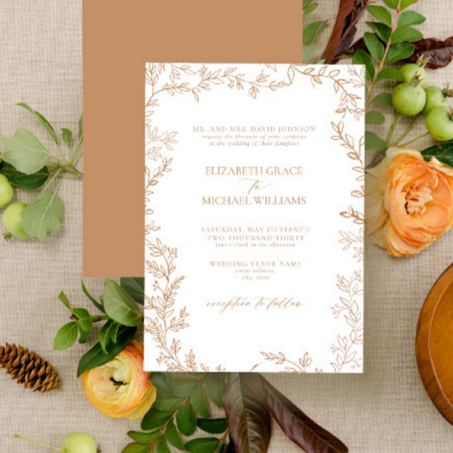 Invitación Boda elegante clásico formal de terracota Leafy (Subido por el creador)