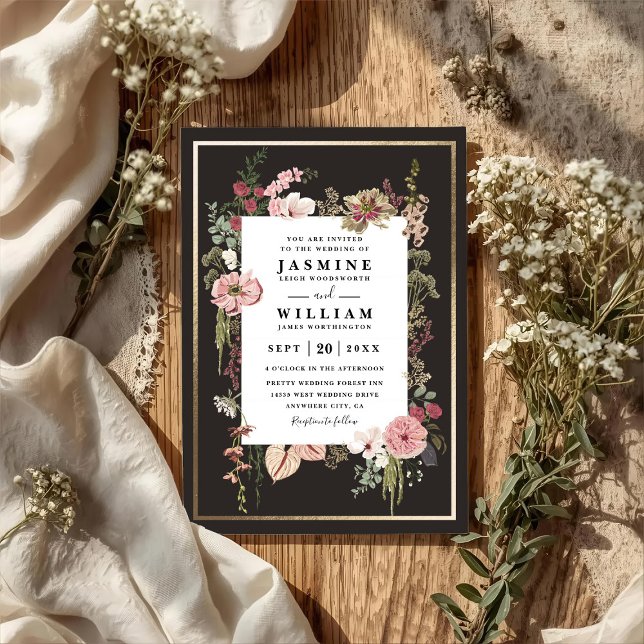 Invitación Boda elegante código QR jardín flores silvestres b (Subido por el creador)
